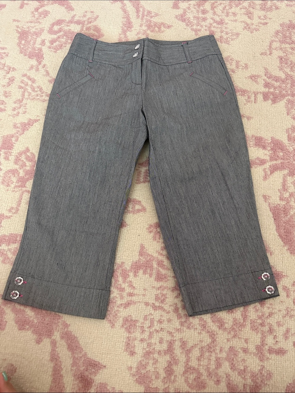 Gray Cropped Capris with Button Hem - Picture 1 of 6